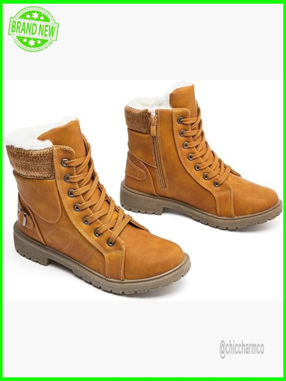 Women Lace Up Combat Boot Winter Snow Boots Warm Fur Lined Ankle Booties